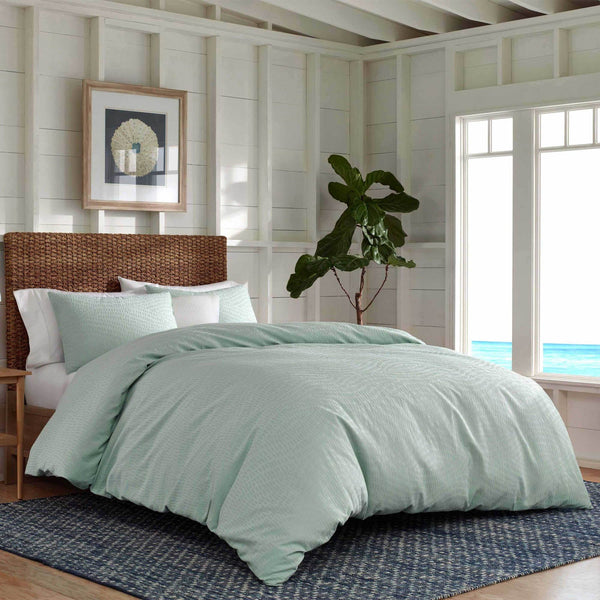 The angle view of the Southern Tide Cocoa Bluff Seafoam Comforter Set by Southern Tide - Seafoam