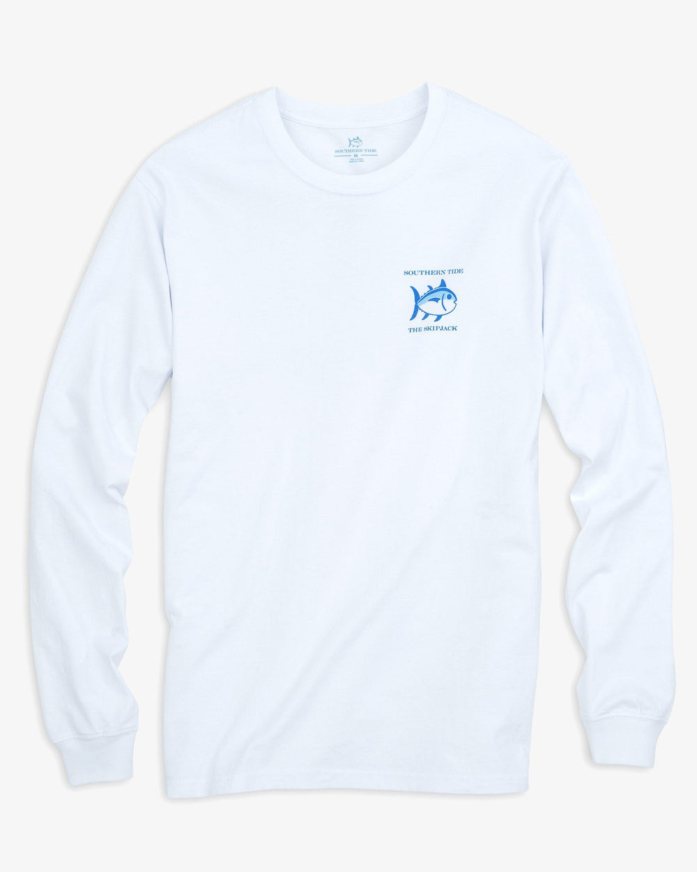 The front view of the Men's White Long Sleeve Original Skipjack T-shirt by Southern Tide - Classic White