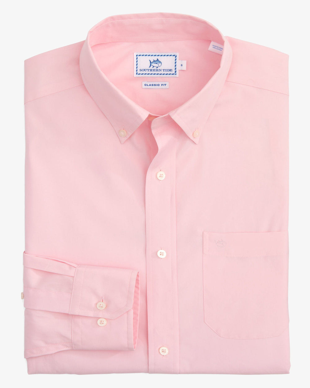 The folded view of the Men's Pink Sullivans Solid Button Down Shirt by Southern Tide - Pink
