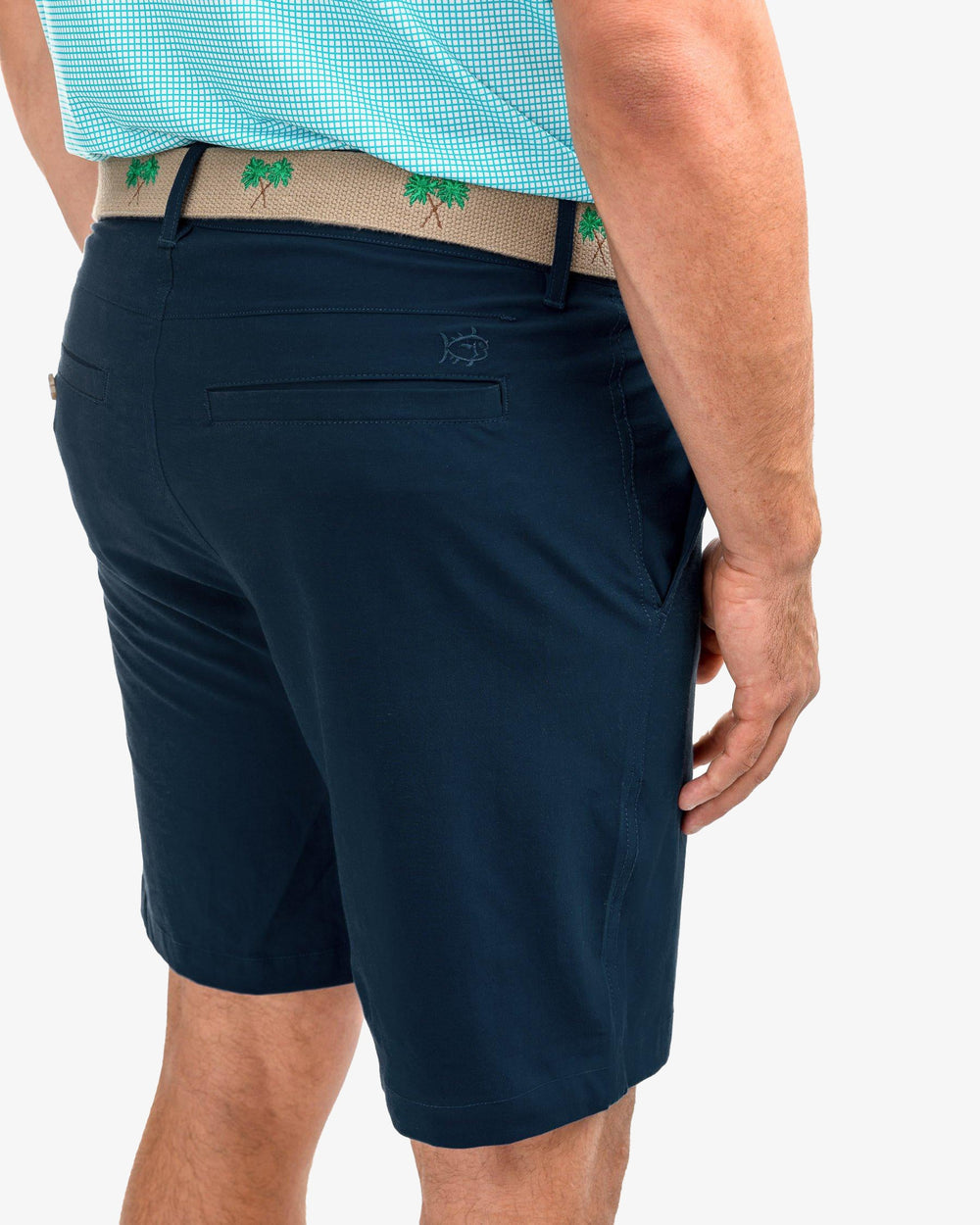 The detail of the Men's T3 Gulf 9 Inch Performance Short by Southern Tide - True Navy