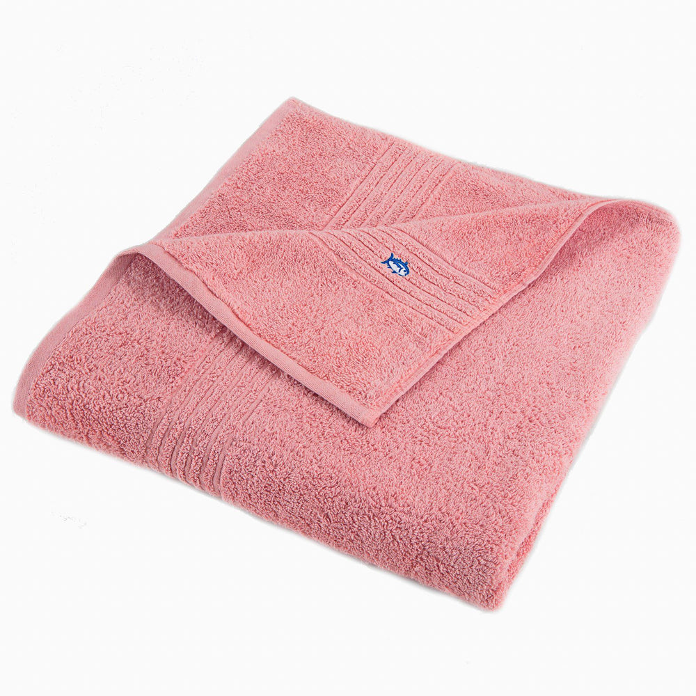 The front view of the Performance 5.0 Bath Sheet Towel by Southern Tide - Geranium Pink - Bath Sheet