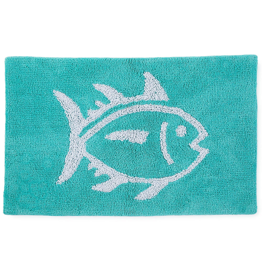 The front view of the Southern Tide Reversible Skipjack Bath Rug by Southern Tide - Aqua