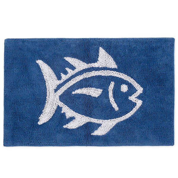 The front view of the Southern Tide Reversible Skipjack Bath Rug by Southern Tide - Cobalt