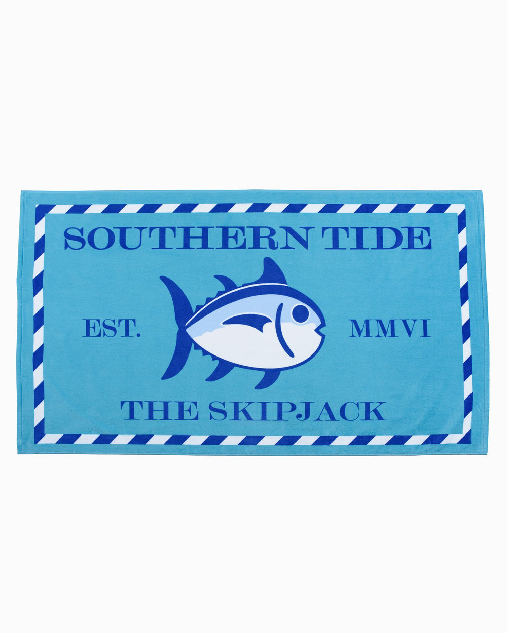 The front view of the Skipjack Beach Towel by Southern Tide - Waterfall