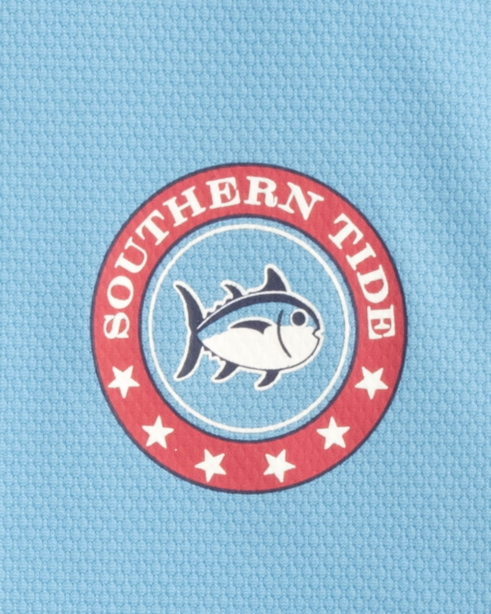 The pocket view of the Star Spangled Skipjack Long Sleeve Performance T-Shirt by Southern Tide - Heritage Blue