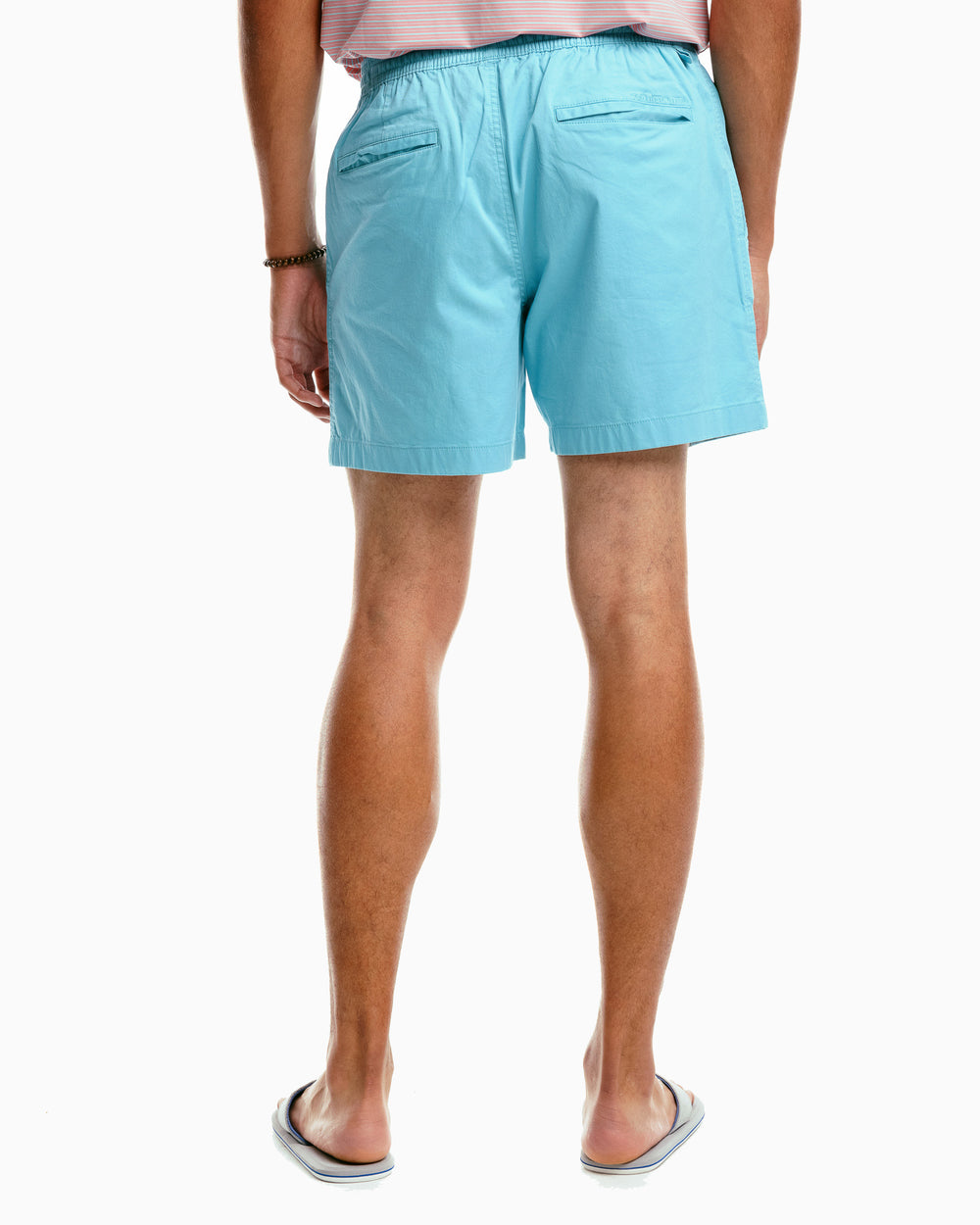 The model back view of the Sun Farer 6 inch short - Ocean Teal