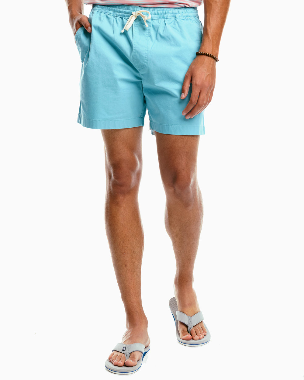The model front view of the Sun Farer 6 inch short - Ocean Teal