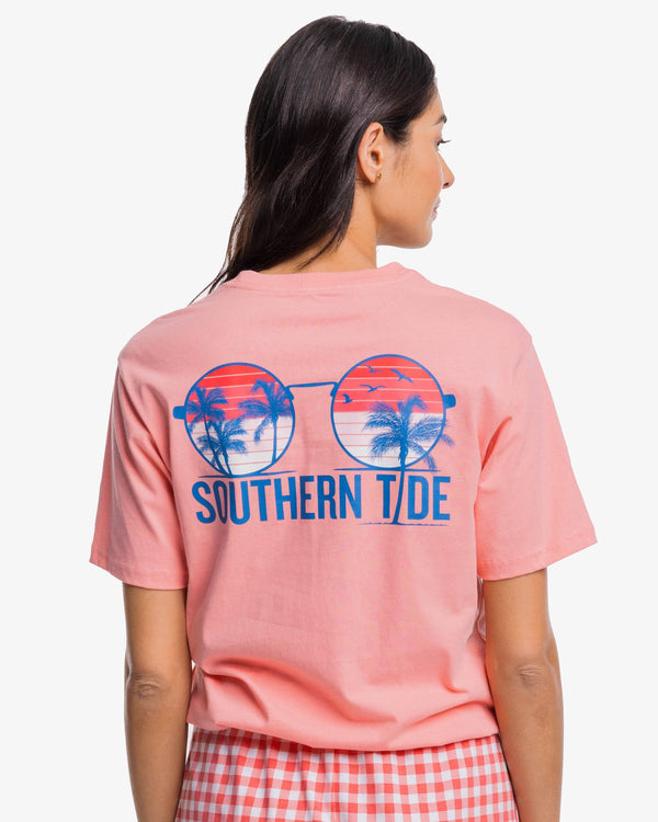 The back view of the Southern Tide Sunglasses and Sunsets T-Shirt by Southern Tide - Flamingo Pink