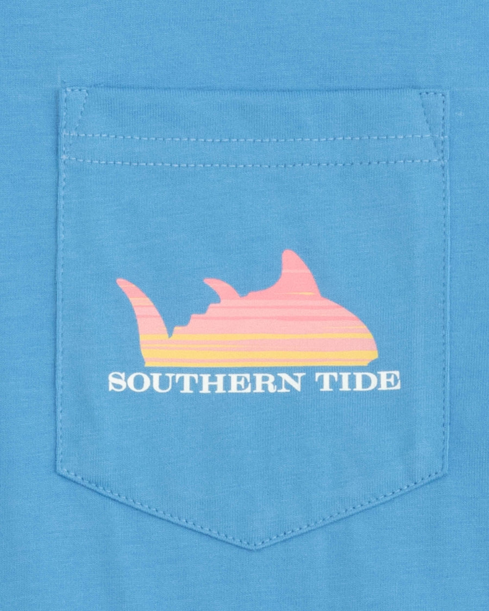 The detail view of the Southern Tide Sunset Sailor T-Shirt by Southern Tide - Boat Blue