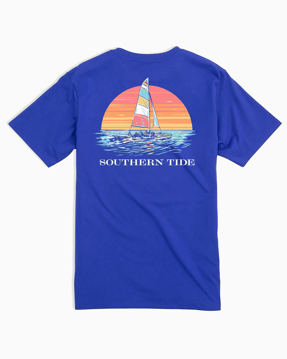 The back view of the Sunset Silhouette T-Shirt by Southern Tide - University Blue