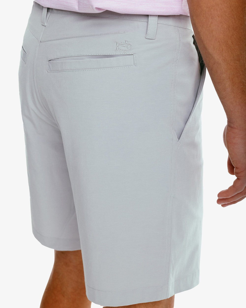 The detail of the Men's T3 Gulf 9 Inch Performance Short by Southern Tide - Seagull Grey