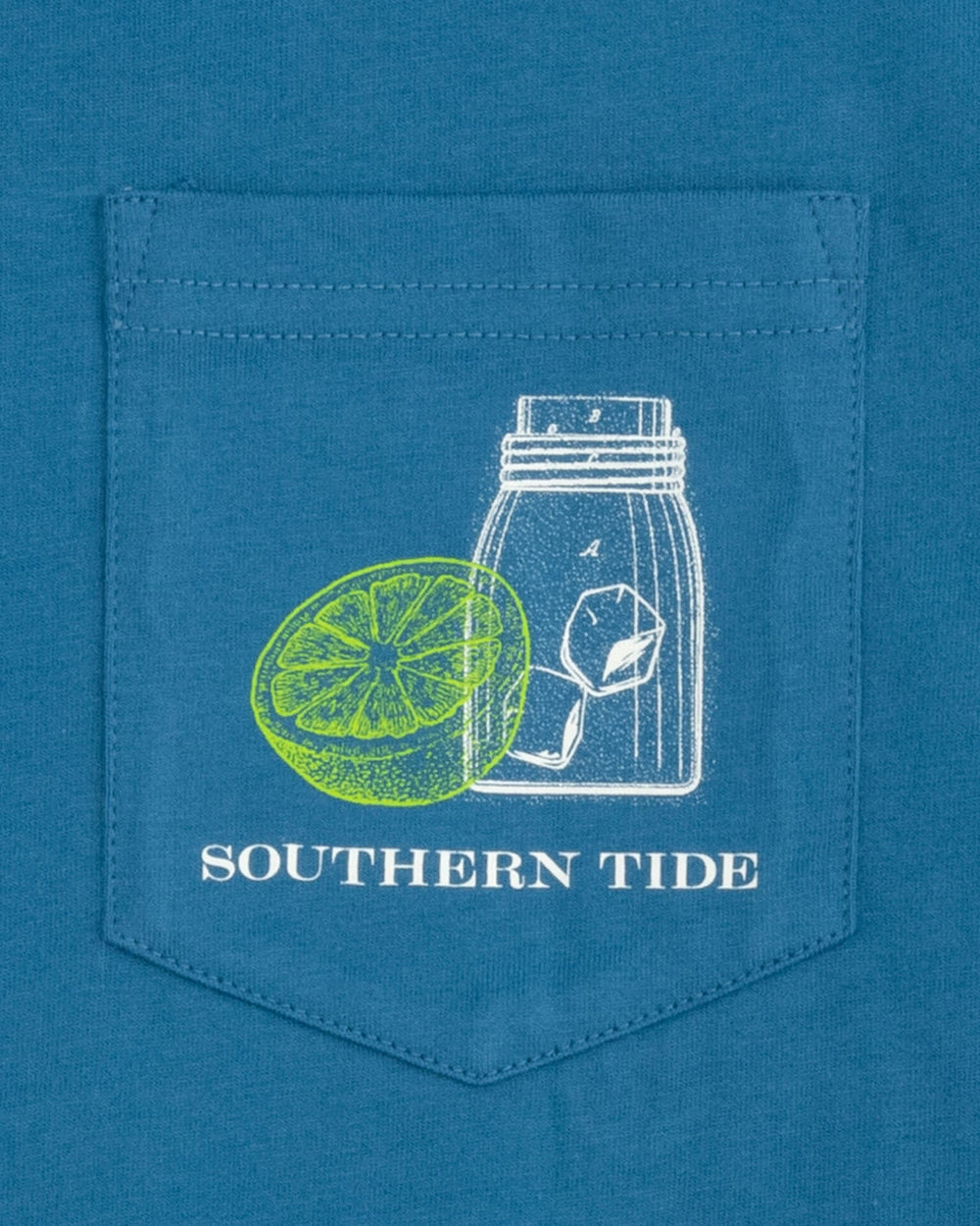 The detail view of the Southern Tide Tap Schematic T-Shirt by Southern Tide - Atlantic Blue
