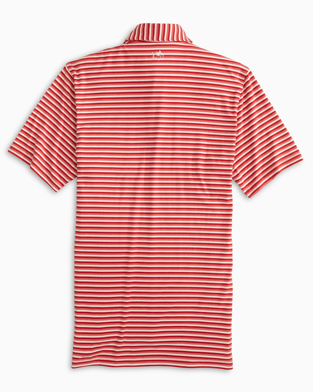 The back of the Men's Ohio State Buckeyes Heathered Striped Performance Polo Shirt - Varsity Red
