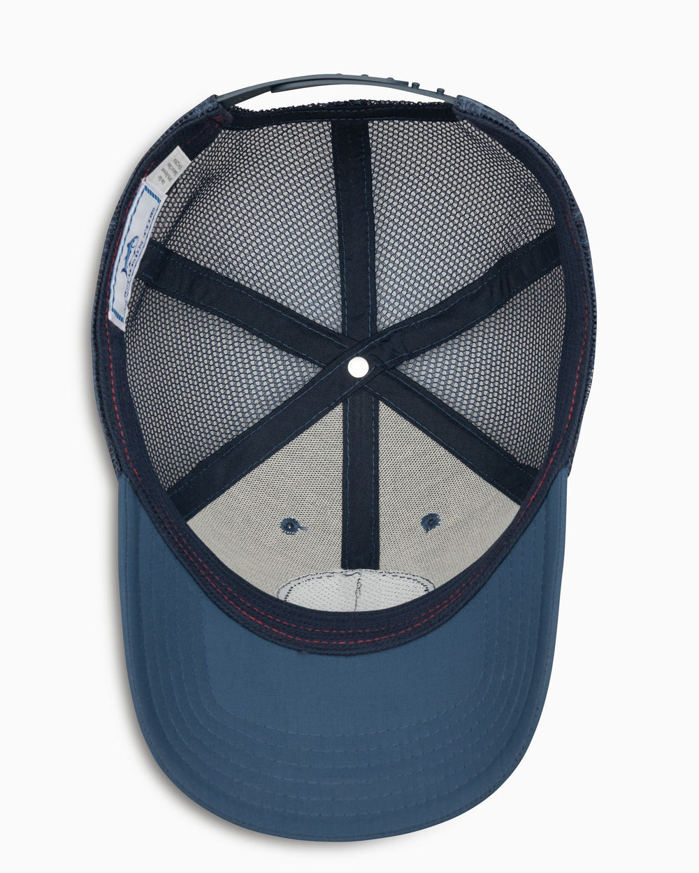 The below view of the Men's Tennessee Patch Performance Trucker Hat by Southern Tide - Seven Seas Blue