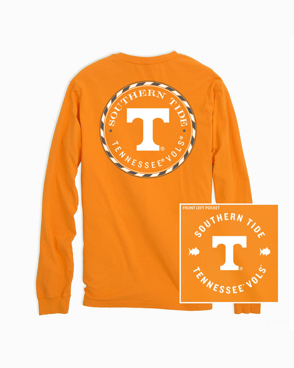 The front of the Tennessee Vols Long Sleeve Medallion Logo T-Shirt by Southern Tide - Rocky Top Orange