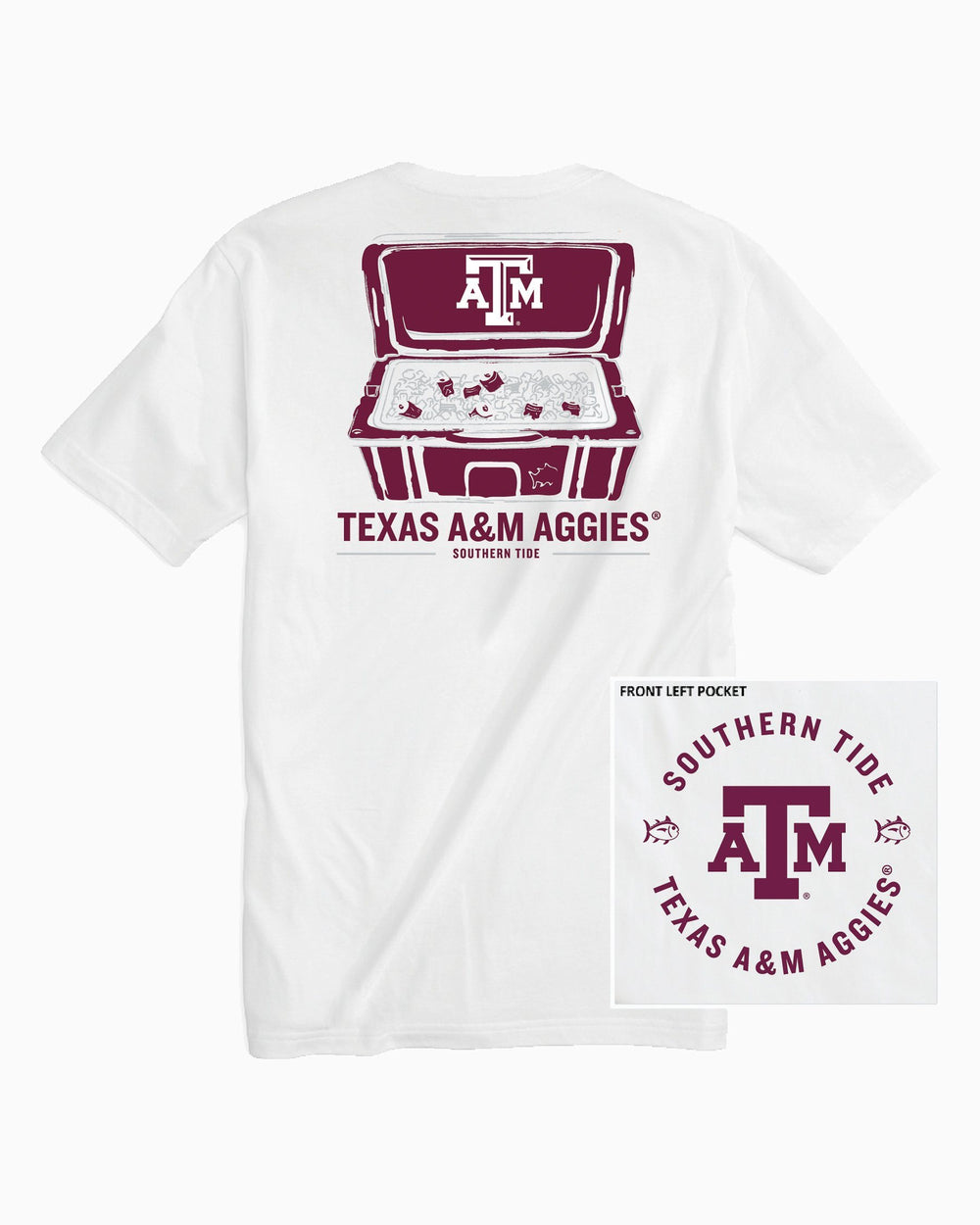 The back of the Men's Texas A&M Aggies Cooler Short Sleeve T-Shirt by Southern Tide - Classic White