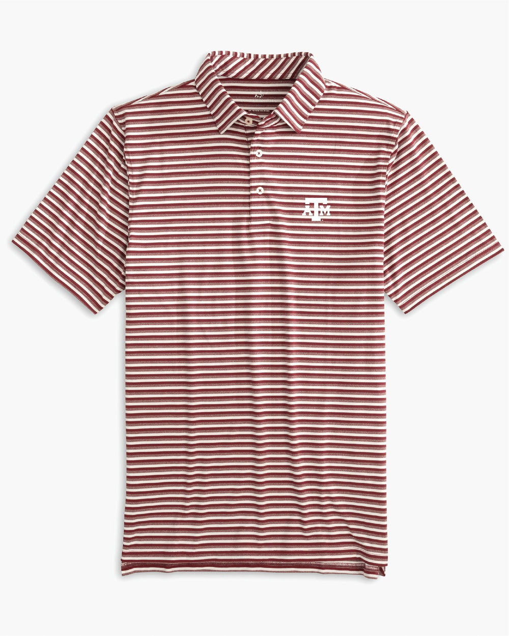 The front of the Men's Texas A&M Aggies Heathered Striped Performance Polo Shirt - Chianti