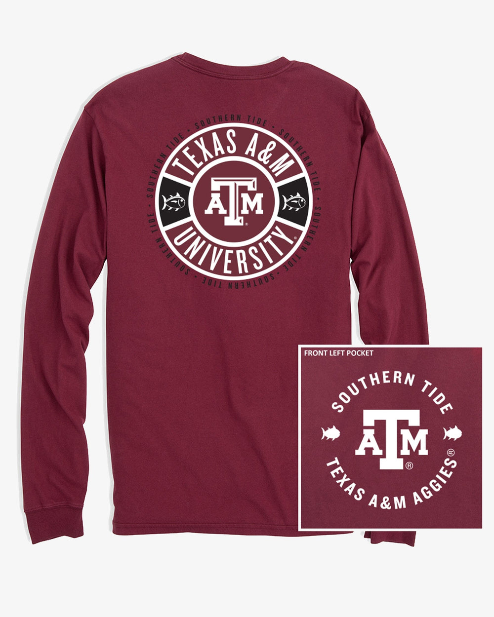 The back view of the Southern Tide Texas A&M Aggies Ring Badge T-Shirt by Southern Tide - Chianti