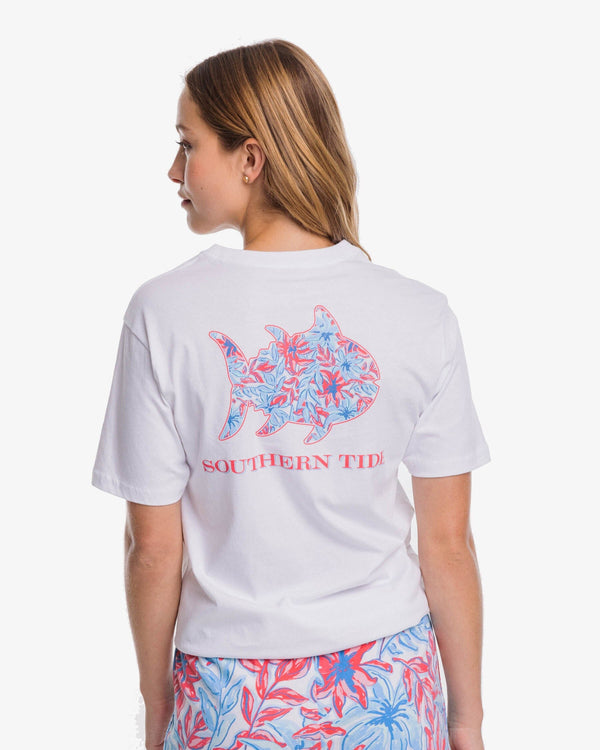 The back view of the Southern Tide TGIFloral Skipjack Fill T-Shirt by Southern Tide - Classic White