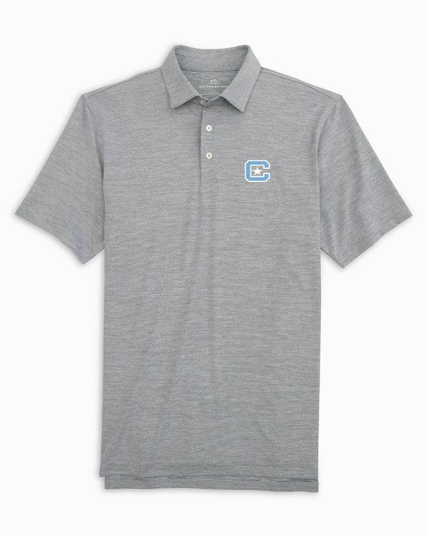 The front of the Citadel Bulldogs Driver Spacedye Performance Polo Shirt by Southern Tide - Navy