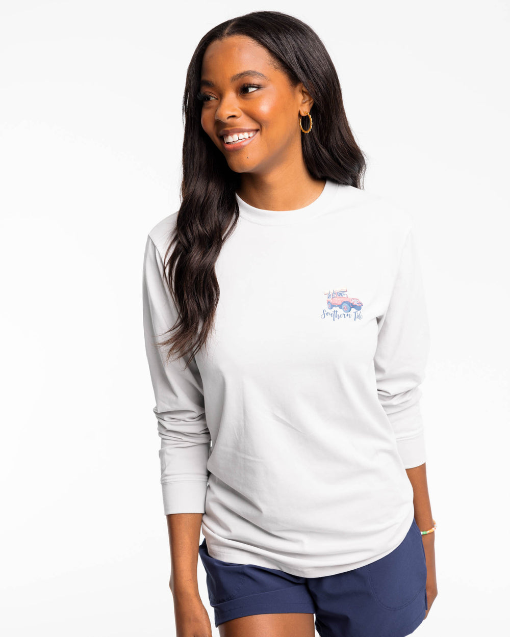 The front view of the Southern Tide The Lake Awaits Long Sleeve T-Shirt by Southern Tide - Silver Lake
