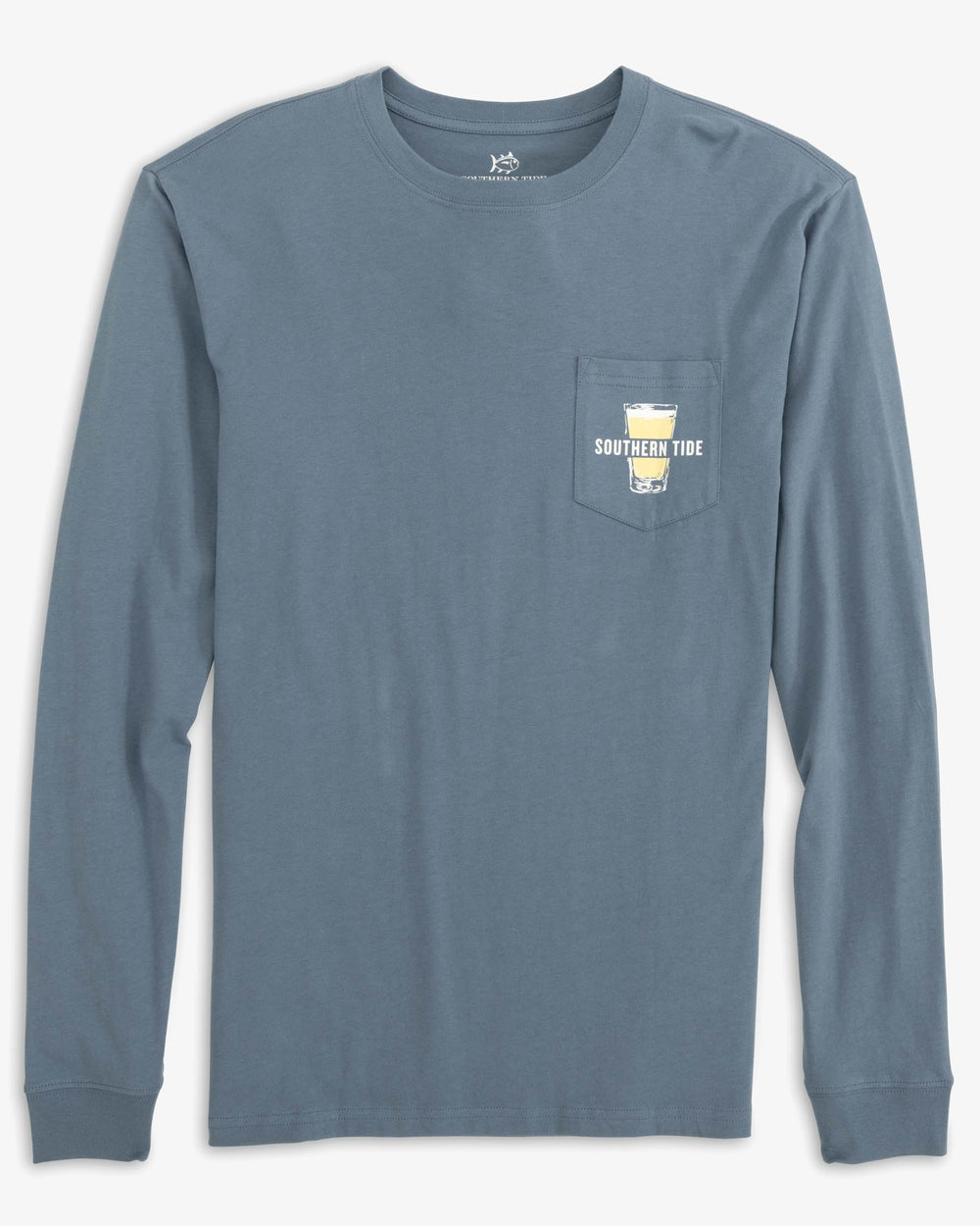 The front view of the Tide on Tap Long Sleeve T-Shirt by Southern Tide - Blue Haze