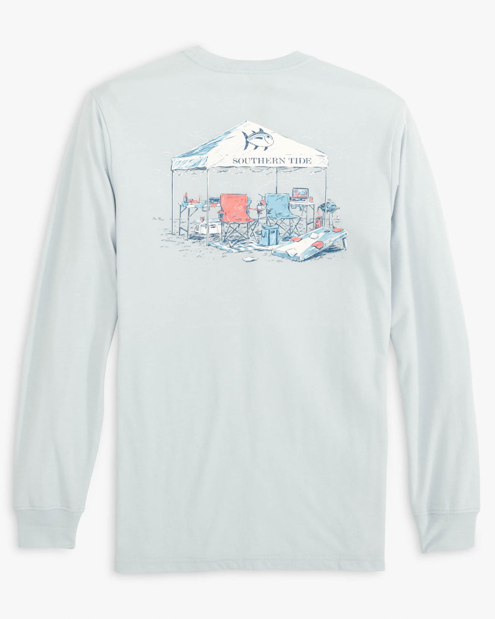 The back view of the Time for a Tailgate Long Sleeve T-Shirt by Southern Tide - Iceberg Blue