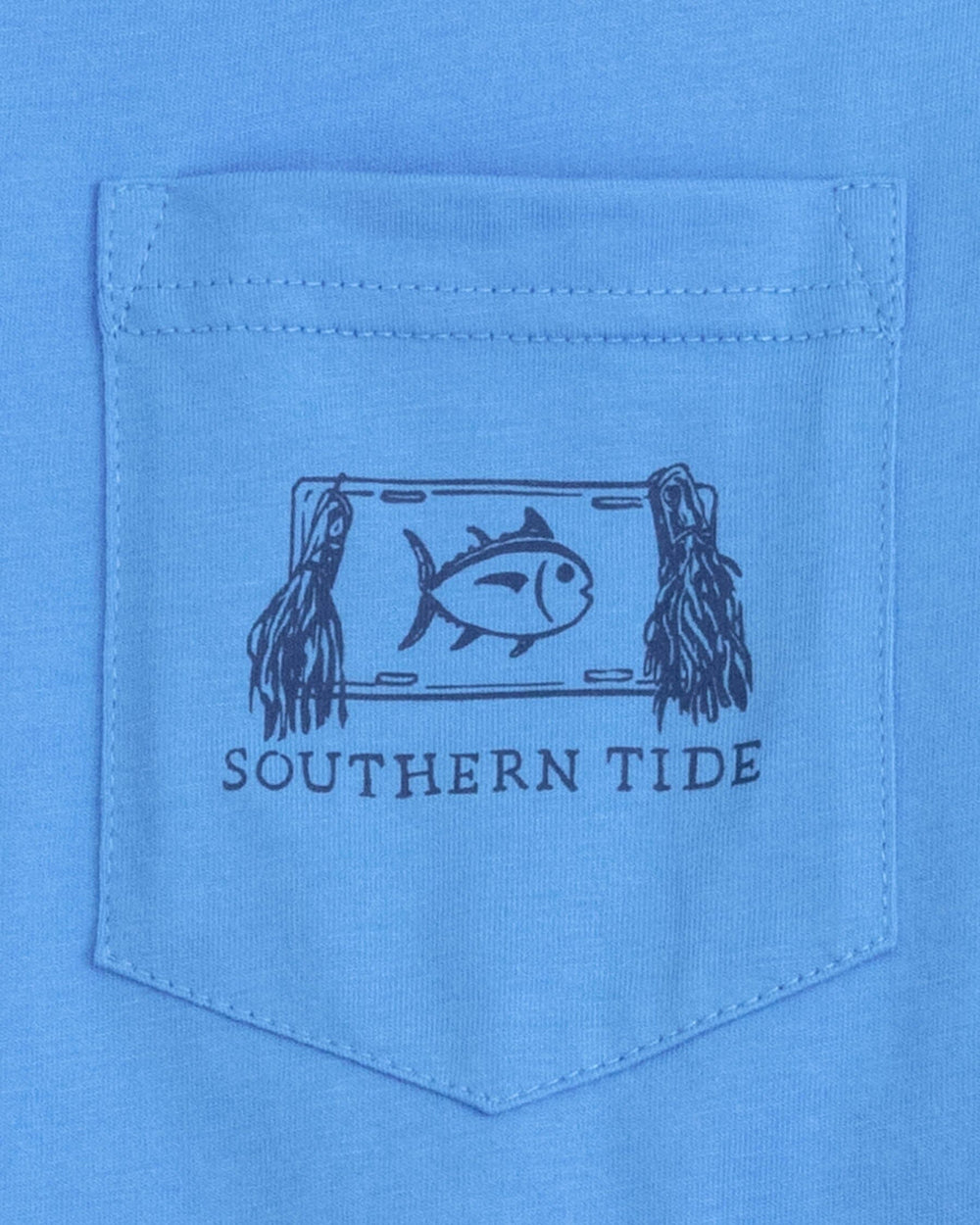 The detail view of the Southern Tide Trophy Room T-Shirt by Southern Tide - Boat Blue