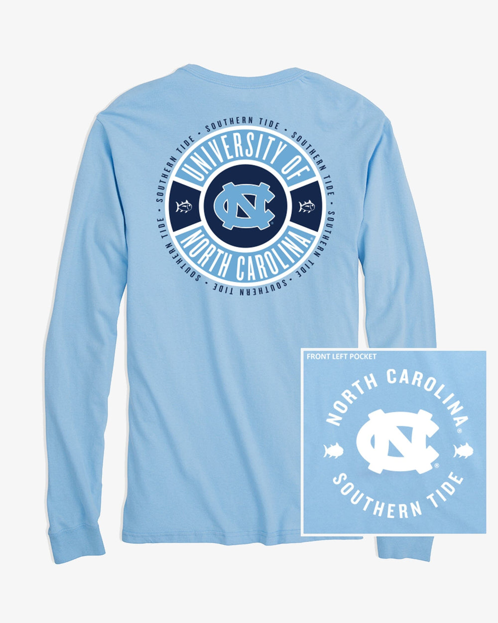 The back view of the Southern Tide UNC Tar Heels Ring Badge T-Shirt by Southern Tide - Rush Blue
