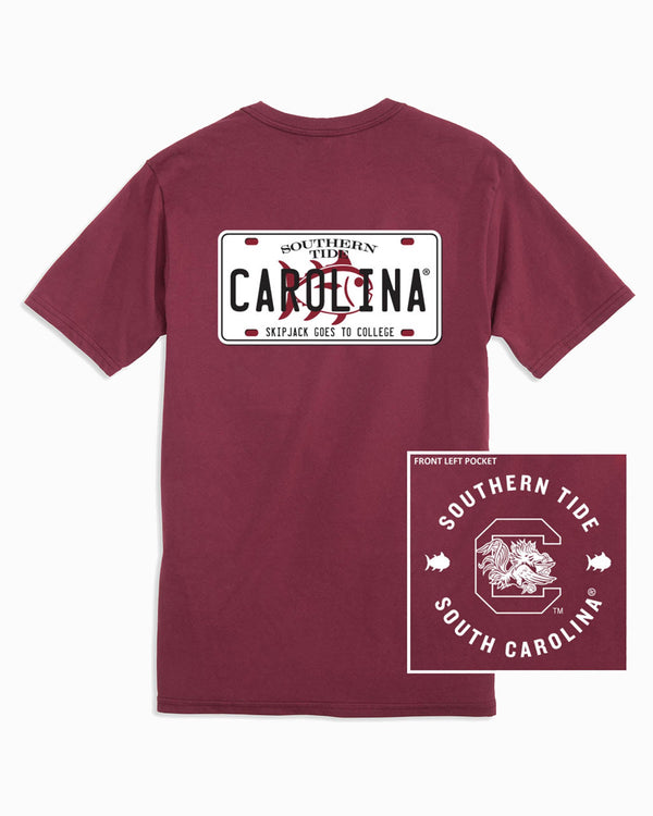 The front and  back of the USC Gamecocks License Plate T-Shirt by Southern Tide - Chainti
