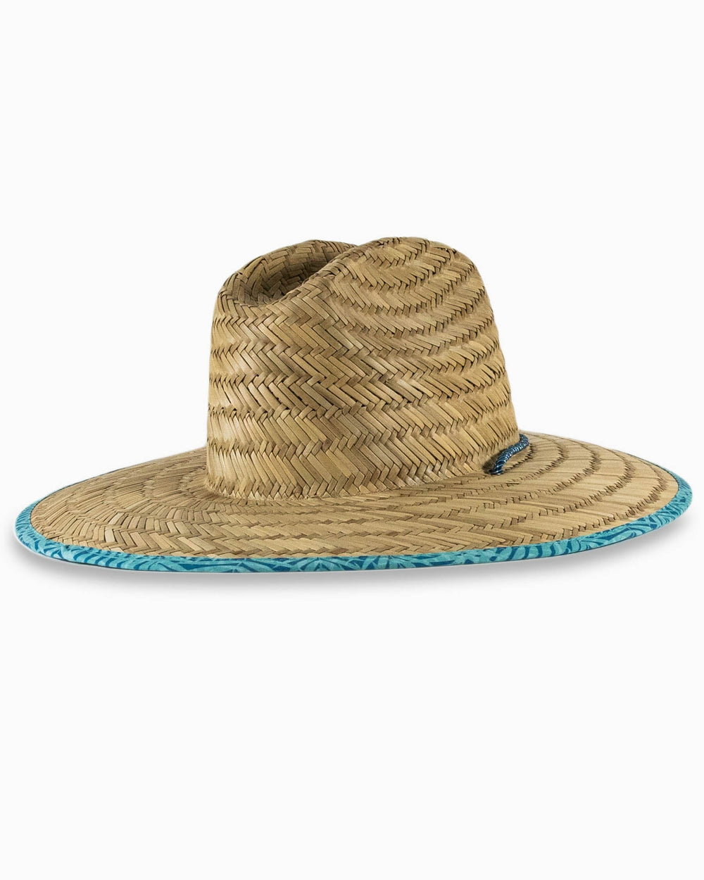 The back view of the Southern Tide Youth Vibin Palm Straw Hat by Southern Tide - Atlantic Blue