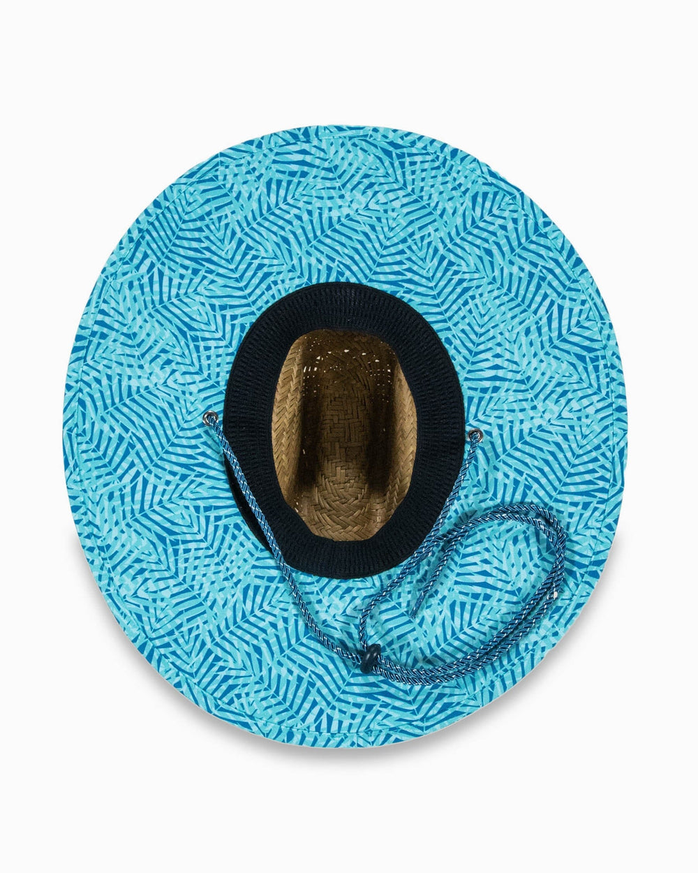 The detail view of the Southern Tide Vibin' Palm Straw Hat by Southern Tide - Atlantic Blue