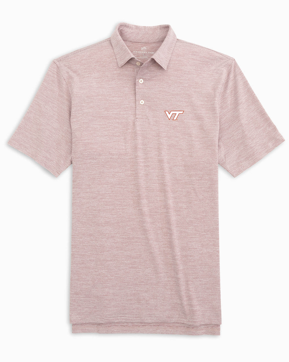 The front view of the Virginia Tech Hokies Driver Spacedye Polo Shirt by Southern Tide - Chianti