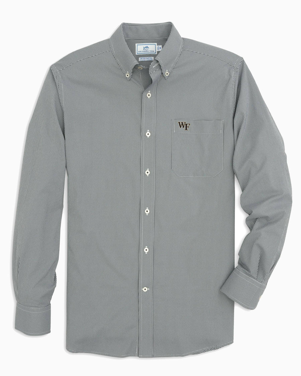 The front view of the Men's Black Wake Forest Gingham Button Down Shirt by Southern Tide - Black
