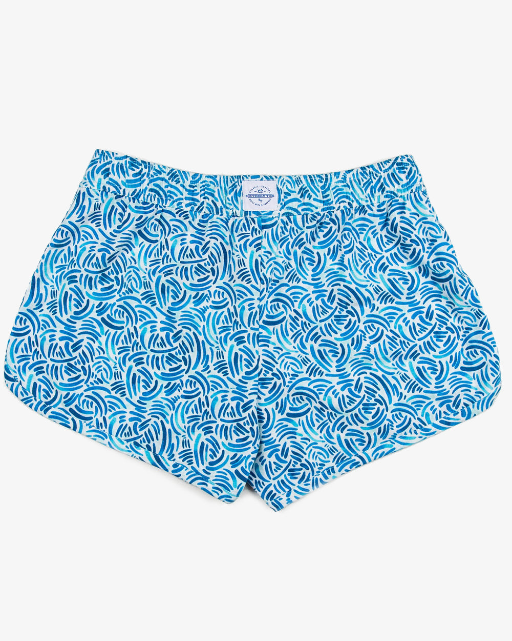 The back view of the Southern Tide Watercolor White Print Lounge Short by Southern Tide - Atlantic Blue