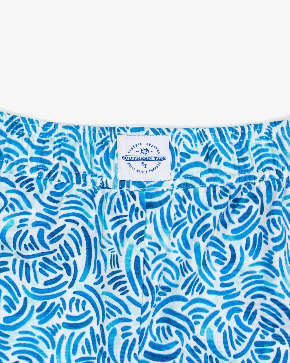 The detail view of the Southern Tide Watercolor White Print Lounge Short by Southern Tide - Atlantic Blue