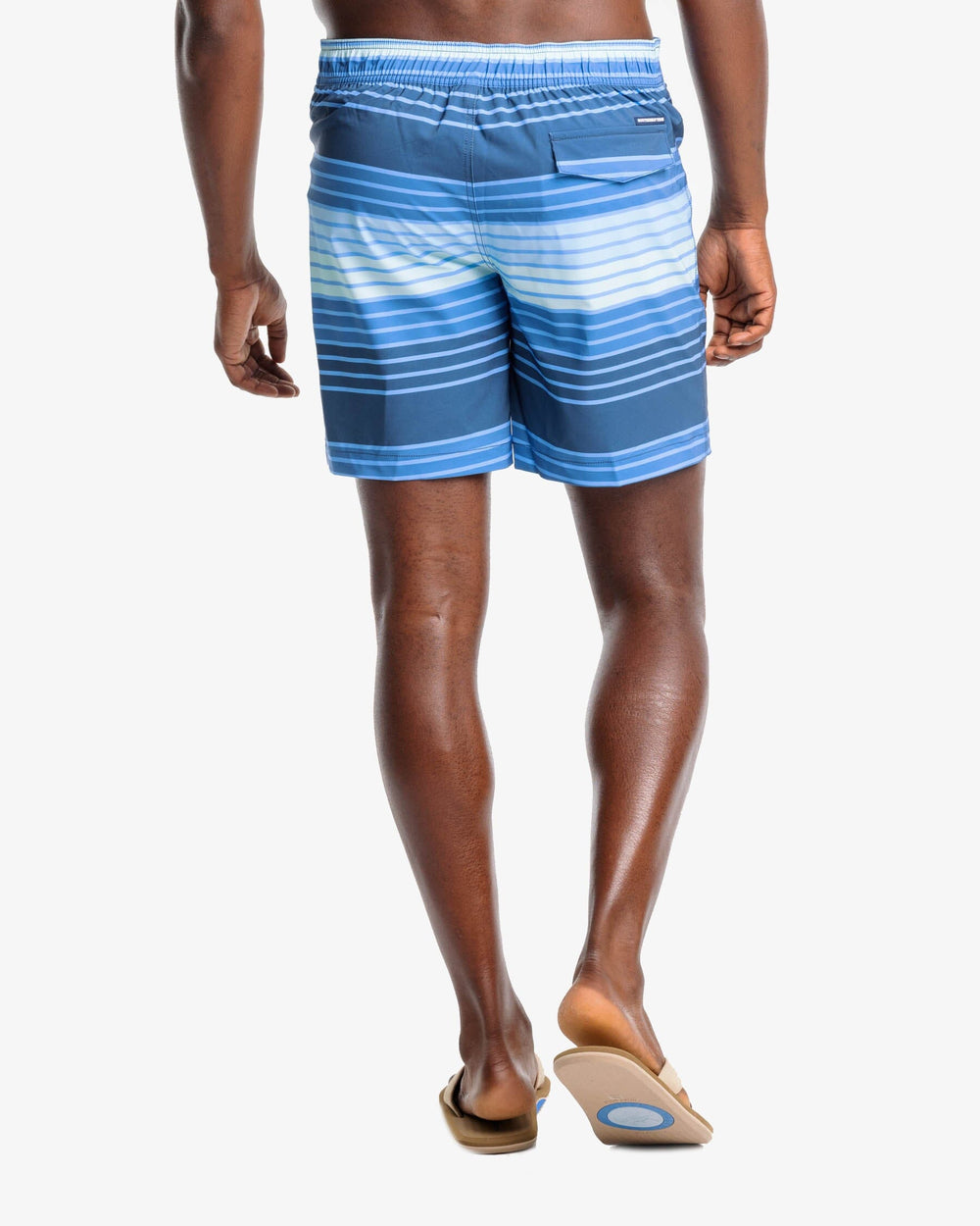The back view of the Southern Tide Wateree Stripe Printed Swim Short by Southern Tide - Aged Denim