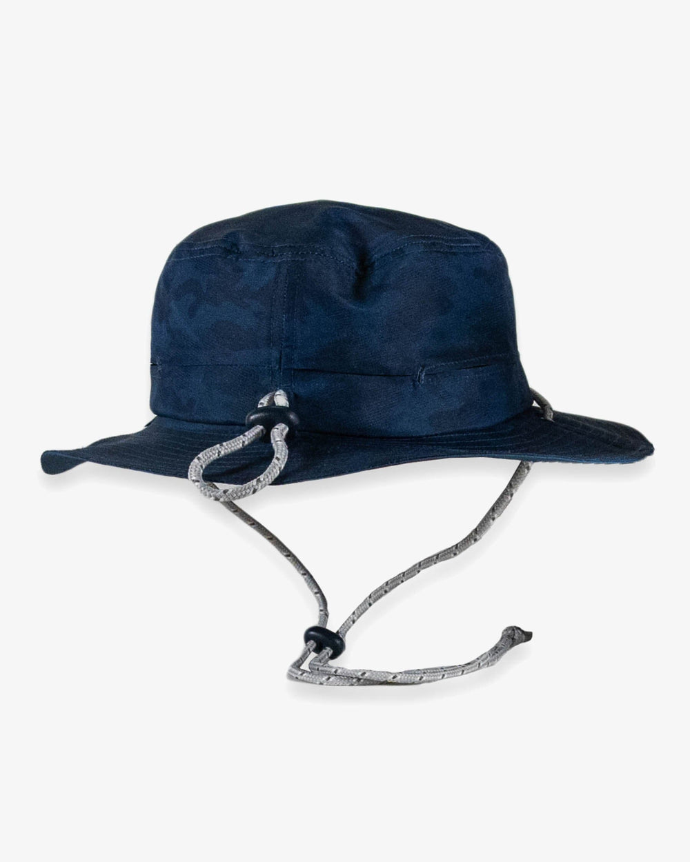 The back view of the Southern Tide Waterway Camo Print Performance Sun Hat by Southern Tide - True Navy