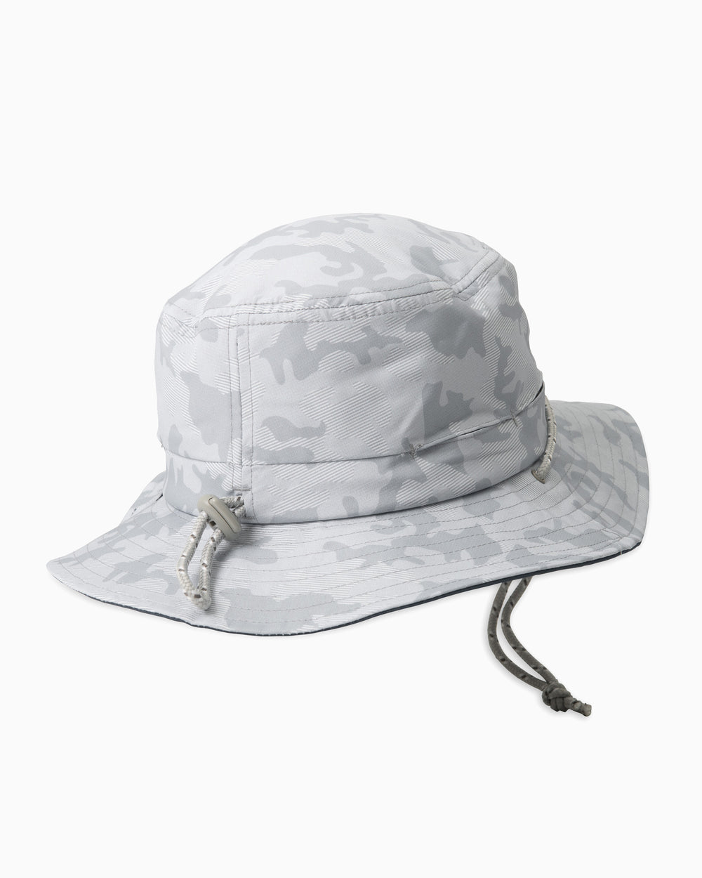 The back of the Waterway Camo Print Performance Sun Hat by Southern Tide - Seagull Grey