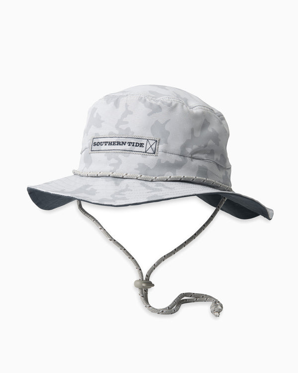 The front of the Waterway Camo Print Performance Sun Hat by Southern Tide - Seagull Grey