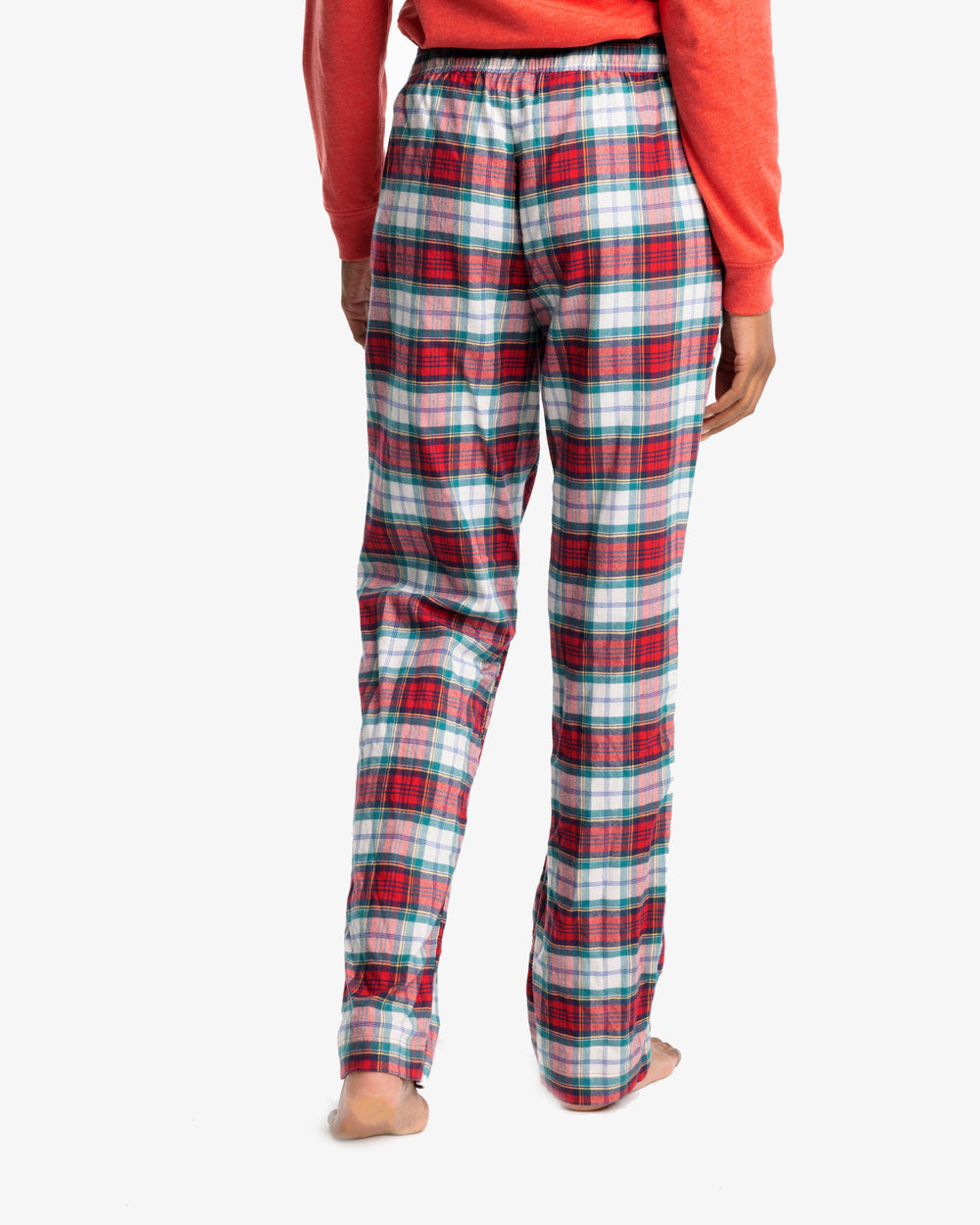 The back view of the Southern Tide Women's Pinedrop Plaid Lounge Pant by Southern Tide - Charleston Red