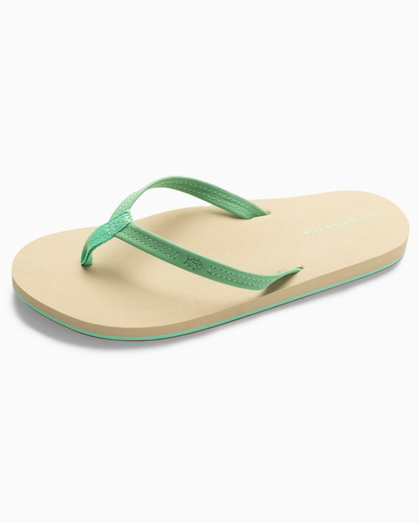 The front view of the Women's Weekend Starboard Leather by Southern Tide - Starboard Green