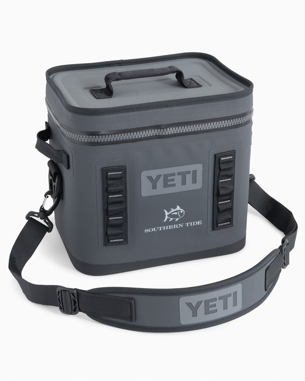 The front view of the Yeti Hopper Flip 12 by Southern Tide - Charcoal