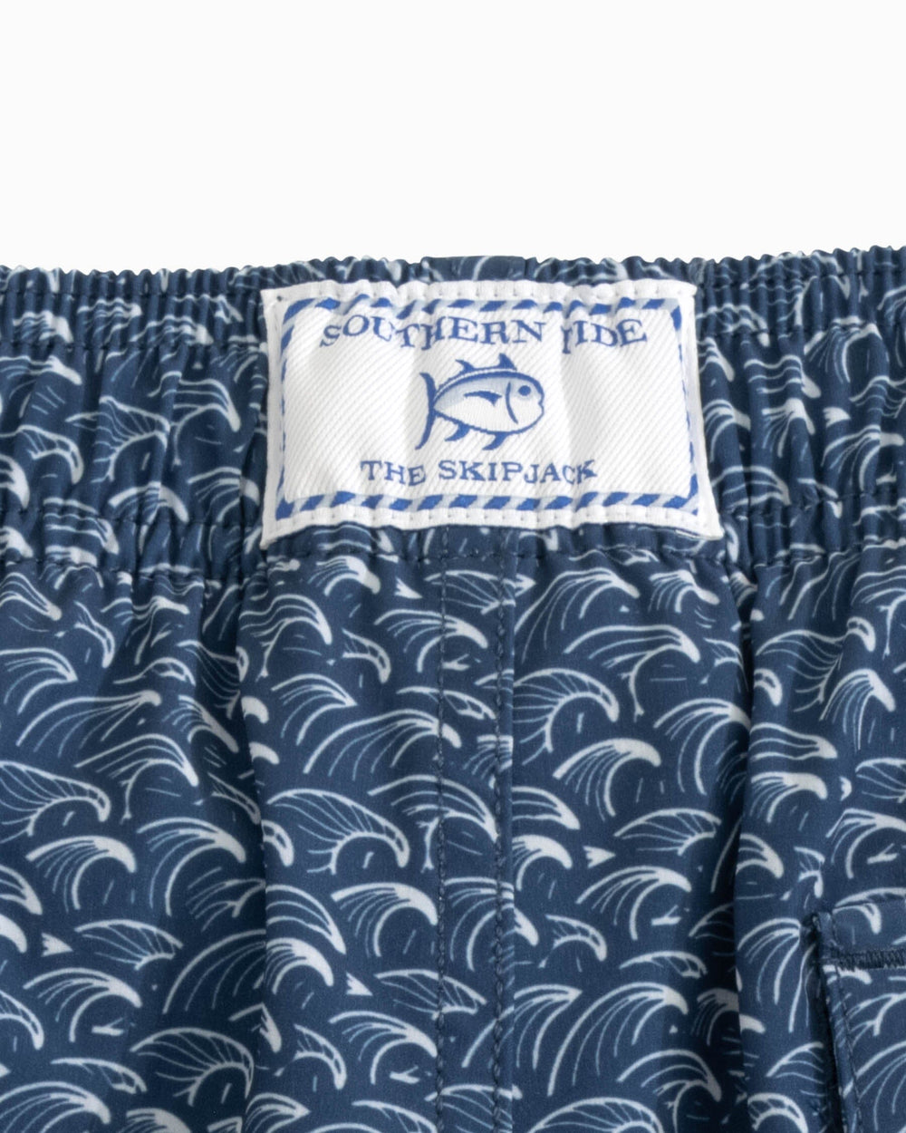 The detail view of the Southern Tide Youth Araby Cove Swim Trunk by Southern Tide - Aged Denim