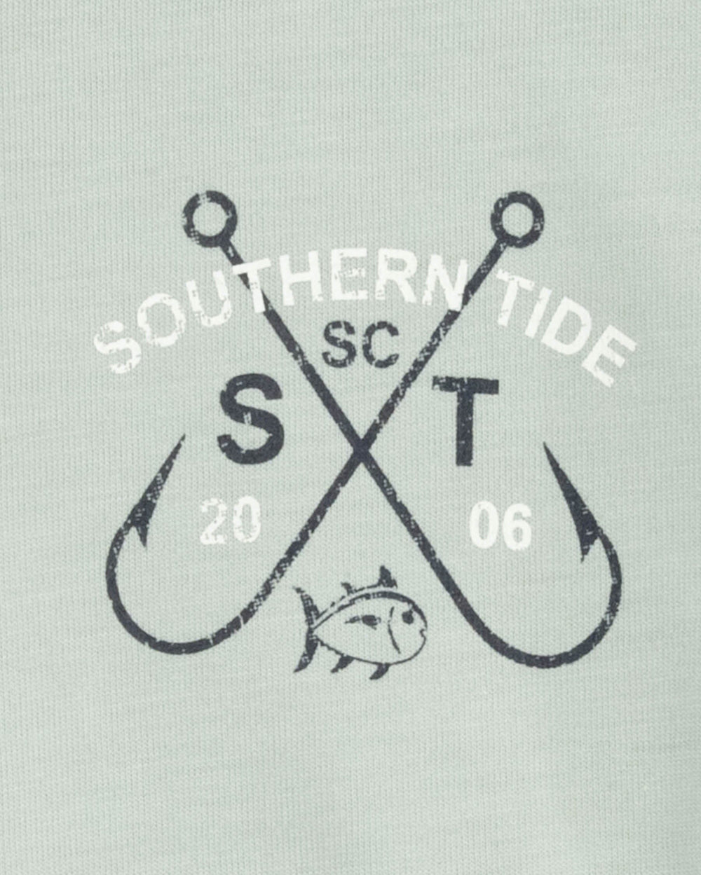 The detail view of the Southern Tide Youth Can't Catch The Skipjack T-Shirt by Southern Tide - Heather Slate Grey