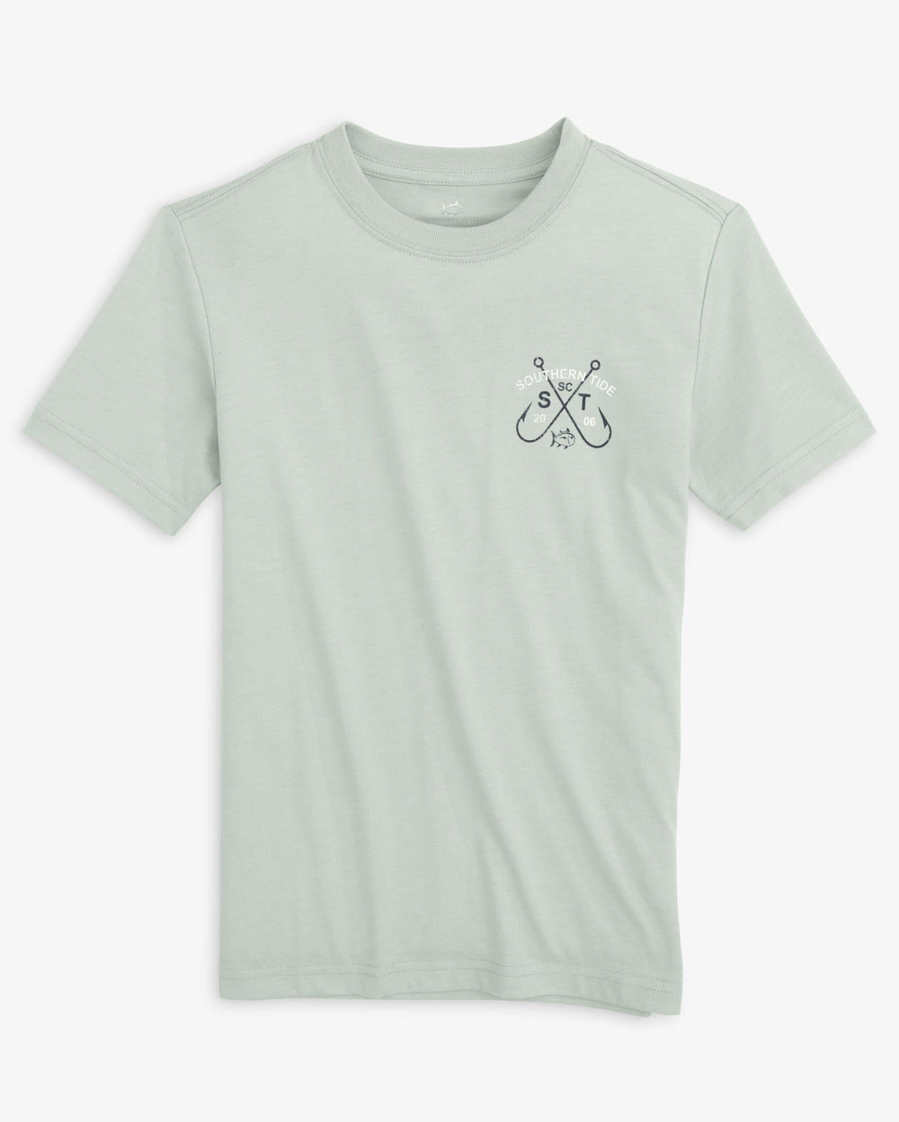 The front view of the Southern Tide Youth Can't Catch The Skipjack T-Shirt by Southern Tide - Heather Slate Grey