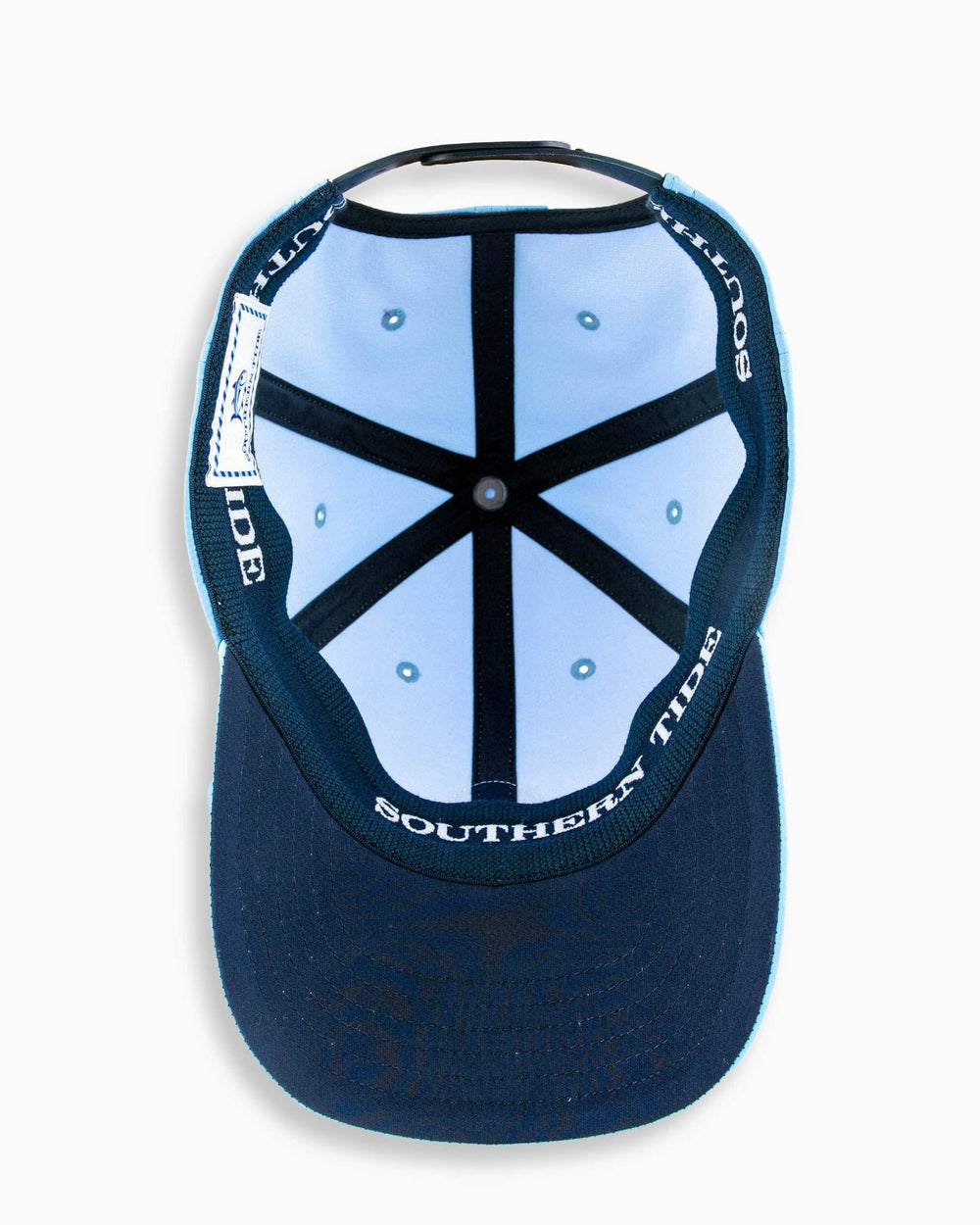 The detail view of the Southern Tide Youth Circle Skipjack Patch Performance Hat by Southern Tide - Sky Blue