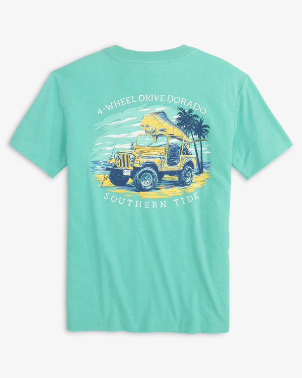 The back view of the Southern Tide Youth Four Wheel Driver Dorado T-Shirt by Southern Tide - Mint