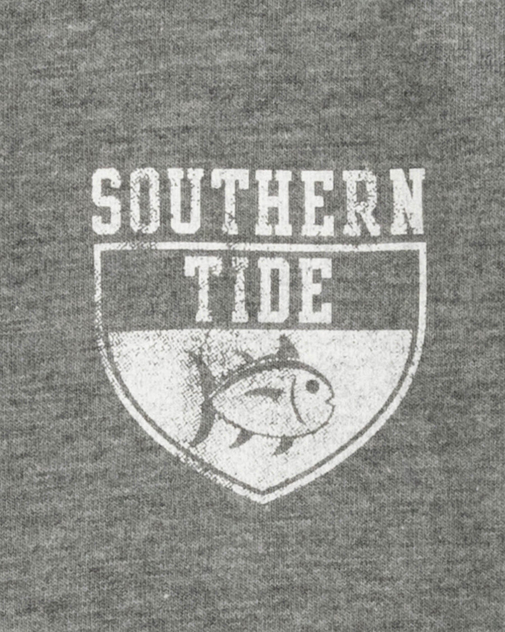 The detail view of the Southern Tide Youth Heather Property of the Skipjack T-Shirt by Southern Tide - Heather Steel Grey