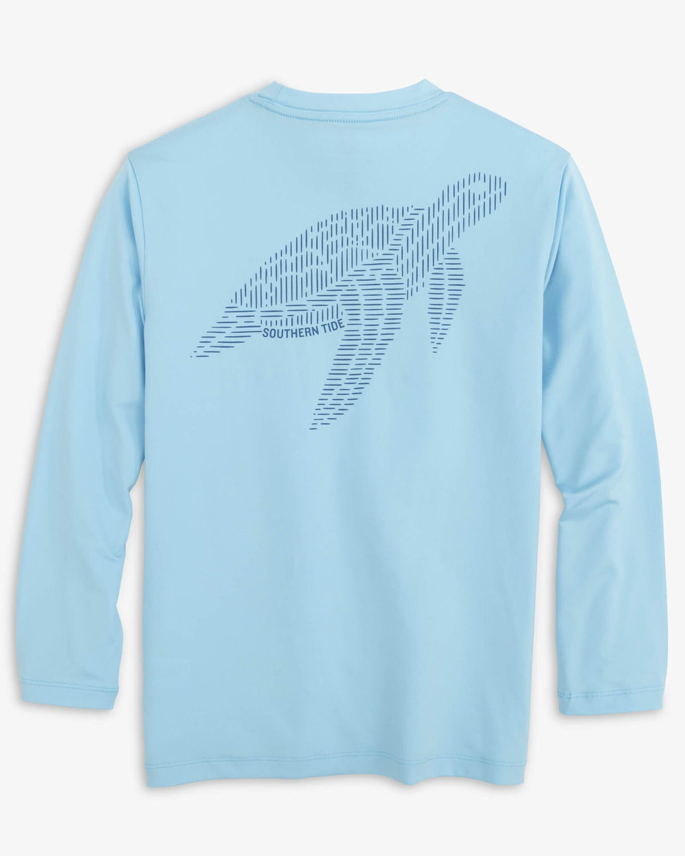 The back view of the Southern Tide Youth Lined Turtle Long Sleeve Performance T-Shirt by Southern Tide - Rain Water